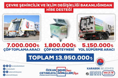 Bakanlıktan Karabük Belediyesine 13 milyon 950 bin TL hibe